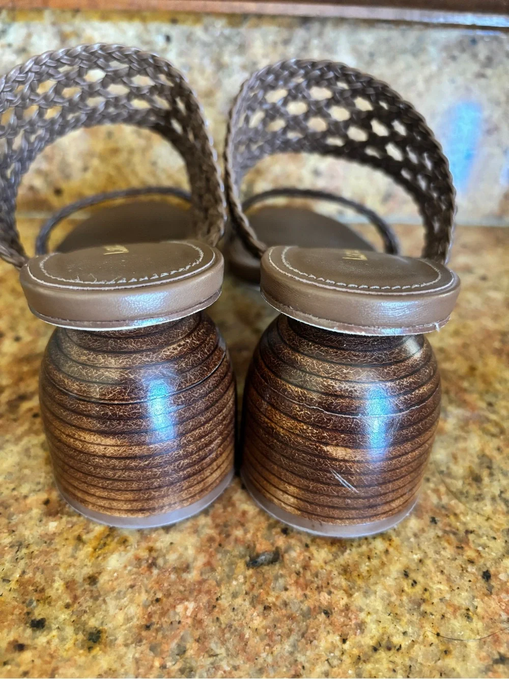 Larroudé Designer Dew Drop Brown Woven Sandals